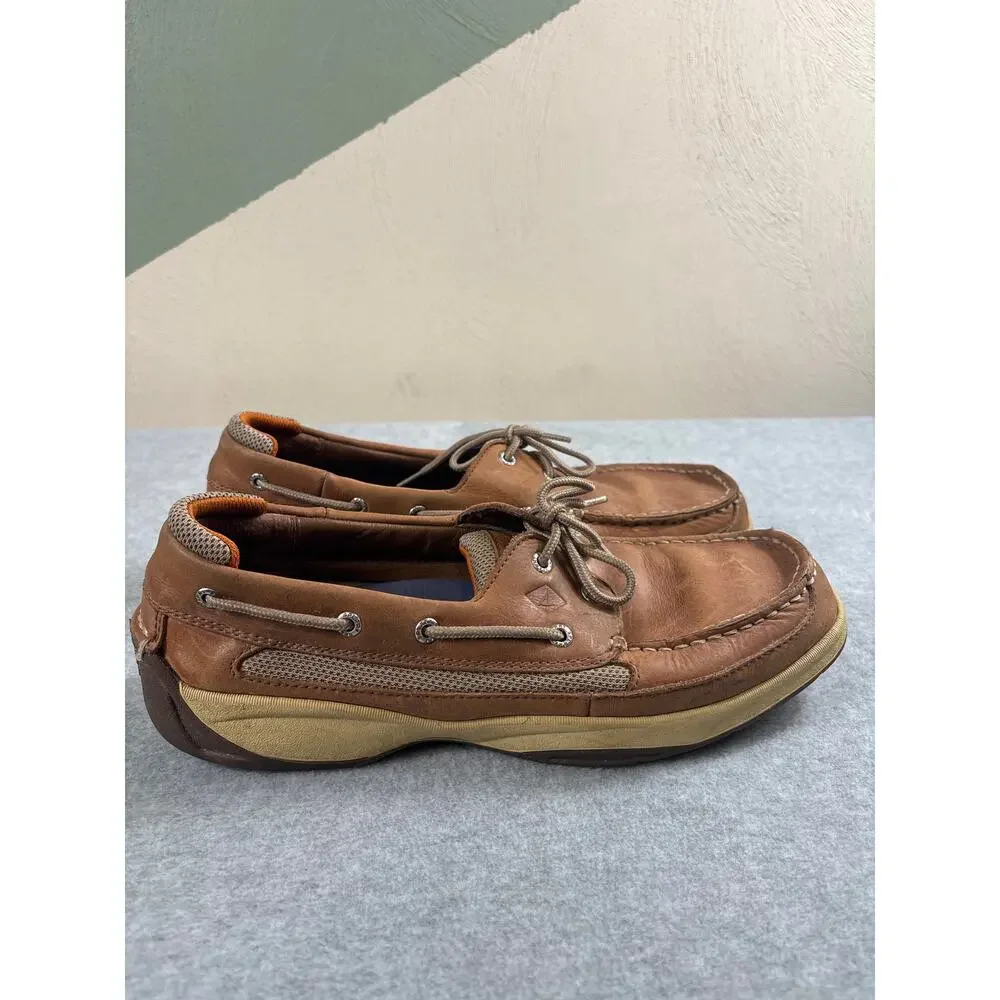 Sperry‎ Boat Shoe Men's 12M Brown Leather Intrepid 2-Eye Slip-On Casual Topsider